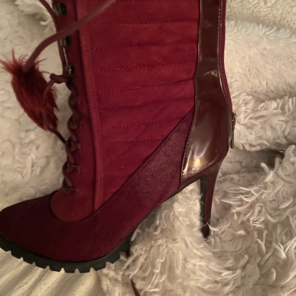 Multi-Fabric Burgundy Boots